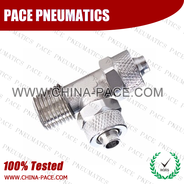 No Swivel Male Run Tee Two Touch Fittings, Push On Fittings, Rapid Fittings For Plastic Tube, Brass Air Fittings